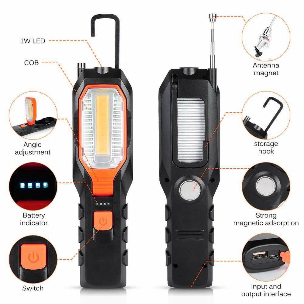 Multifunctional Garage Hand Held Torch Inspection Lamps Adjustable Warning COB LED Work Light With Pick-up Tool