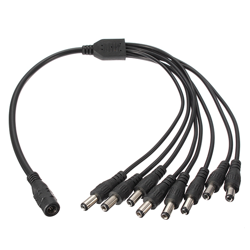 DC power 1 female to 8 male connector splitter cable wire 5.5mm/2.1mm for LED and CCTV camera power adaptor