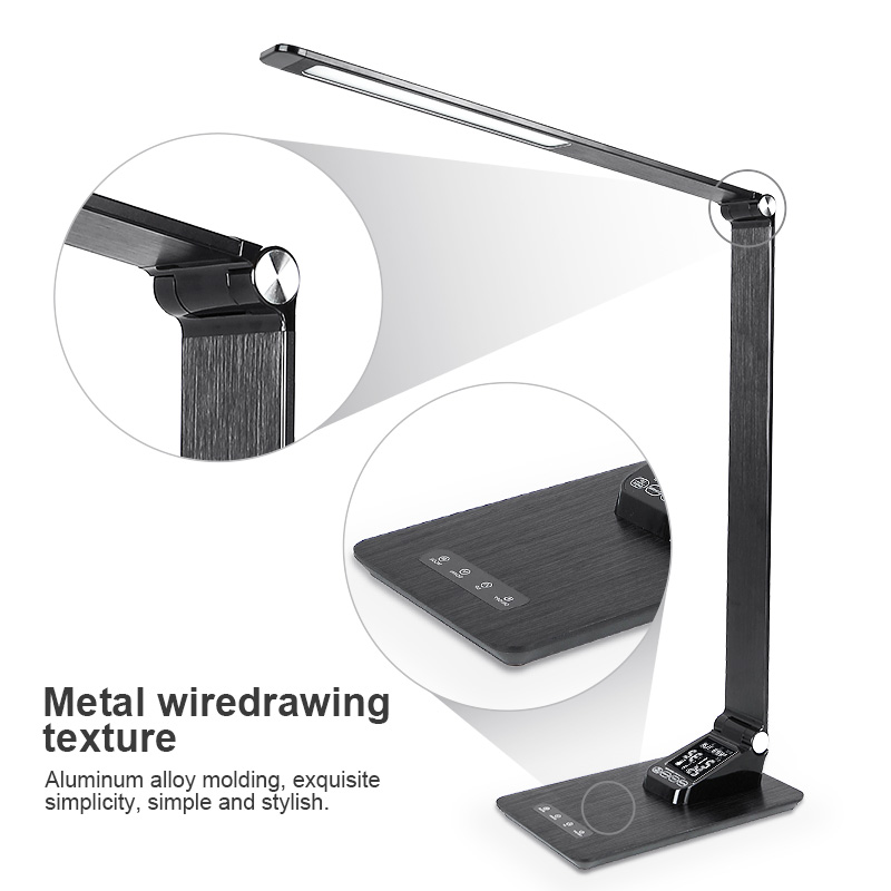 2019 New Portable Foldable Dimmable Adjustable Color Temperature LCD Metal Office Led Desk Lamp with USB Charging Port