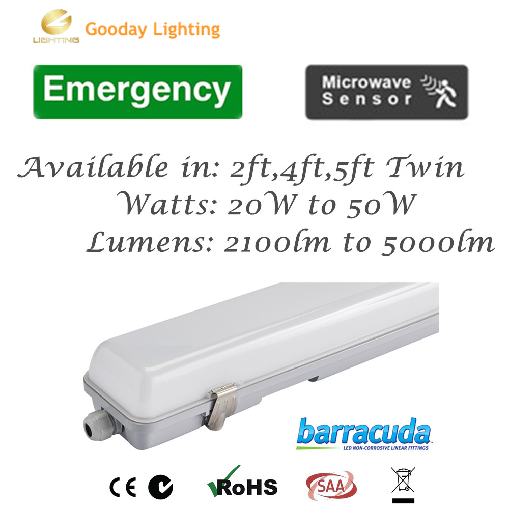 Emergency + Microwave Sensor led lamp 220-240V AC 36W 3600lm IP65 LED Non-Corrosive Fitting