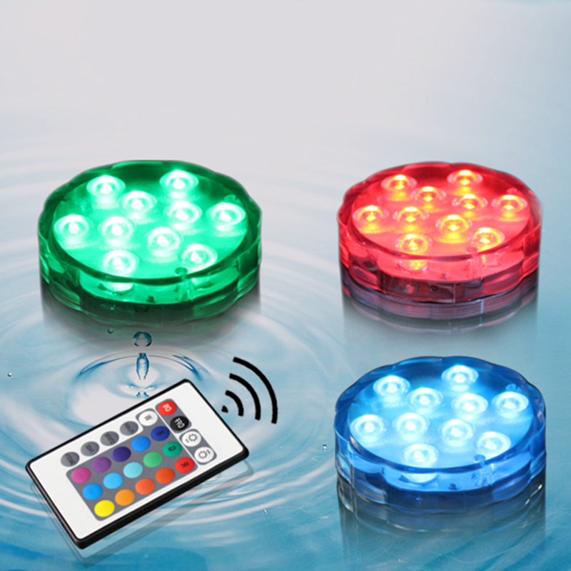 remote control multi colored Submersible 10LED Underwater Party Holiday Fish Tank Waterproof Diving lamp
