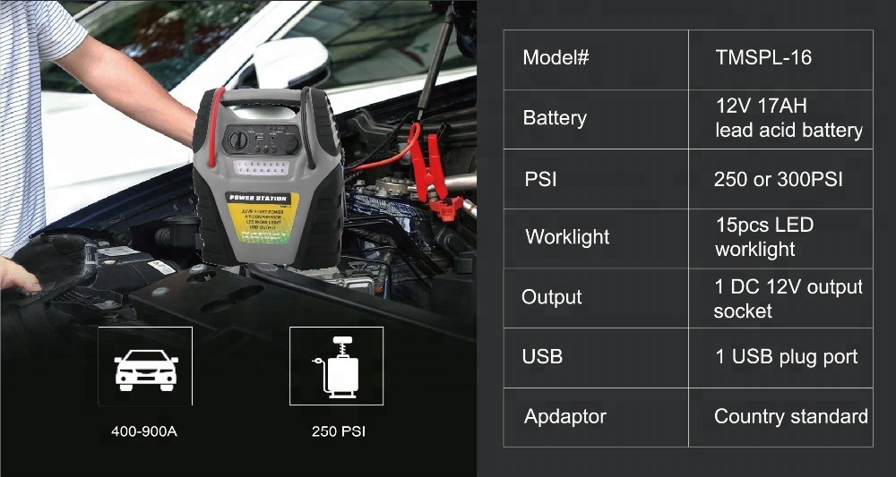 Camping power station car jump star with USB port air compressor 12V jump starter