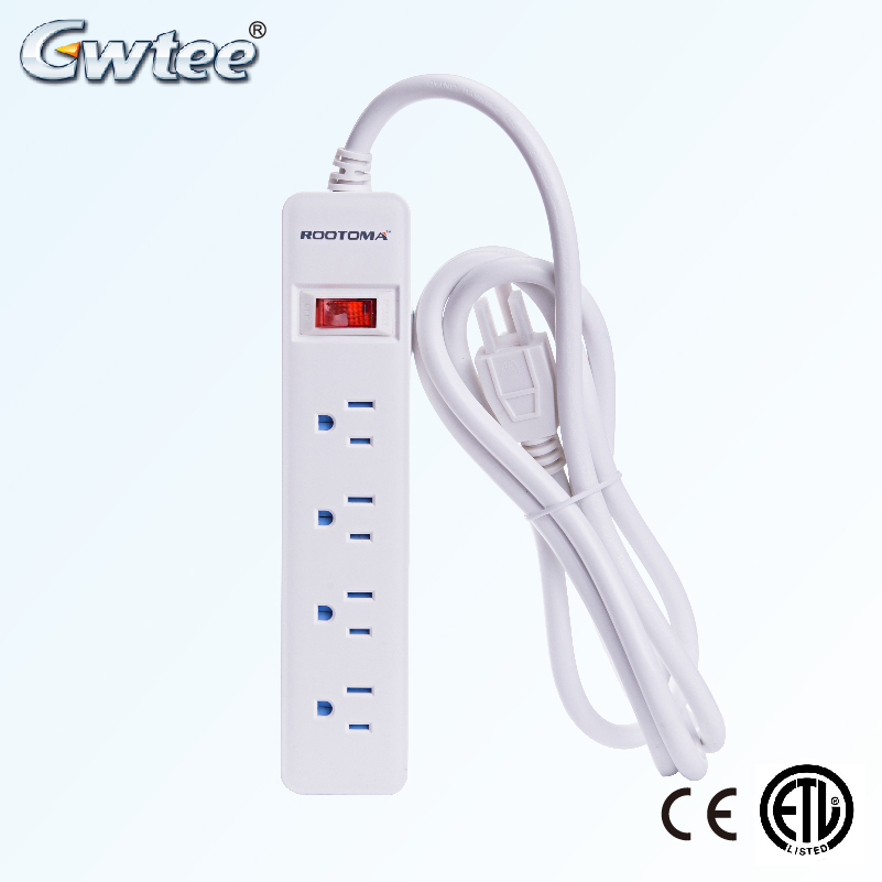 ETL CE US Standard PC Plastic Extension Cord Multiple Switches Socket Surge Protector