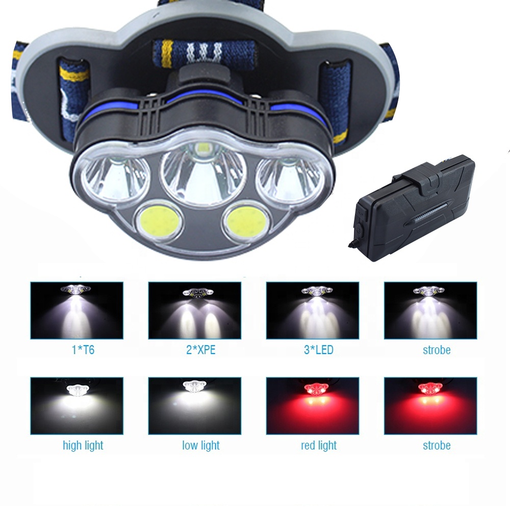 5 LED USB Rechargeable Headlamp White and Red Light Headlamp for Camping and Hiking