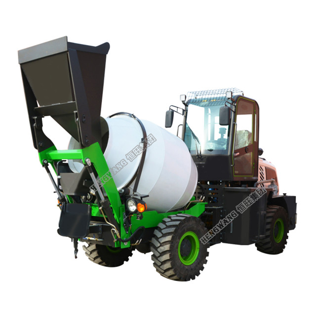 Mini self loading concrete mixer truck with drum and cab rotating together self feeding concrete mixer truck