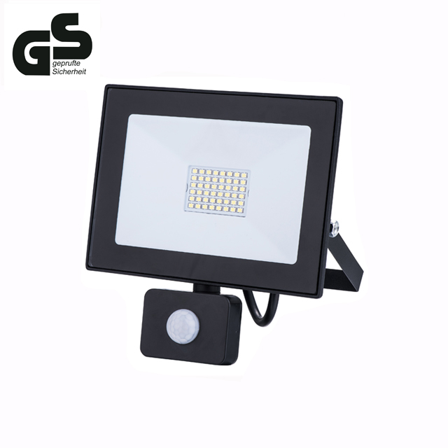 GS approved 30W outdoor flood light fixtures IP44 waterproof  LED flood light with pir sensor(PS-FL-LED067SS-30W)