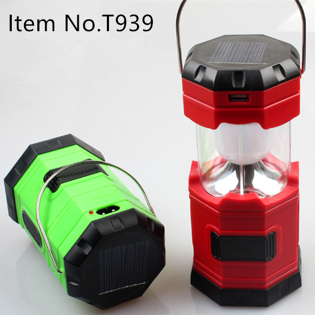 T939 Collapsible USB Mobile Charger 6 led solar rechargeable camping lantern