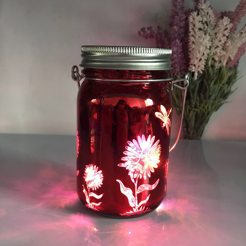 glass Jar  led light with hemp rope