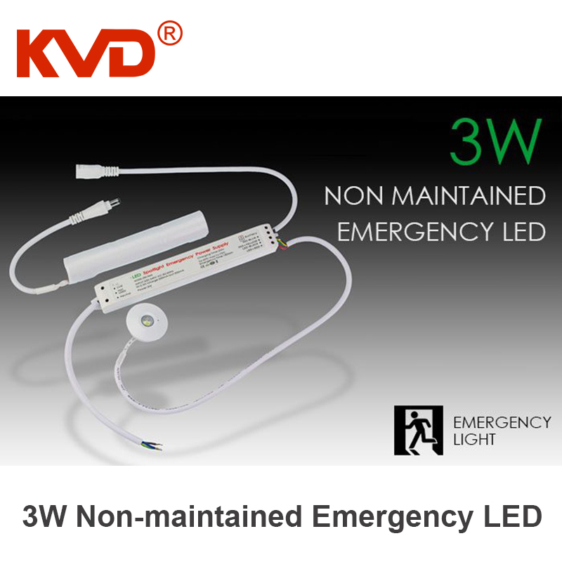 KVD 3W Non-maintained battery powered LED emergency lighting IP40 3hours light for home office