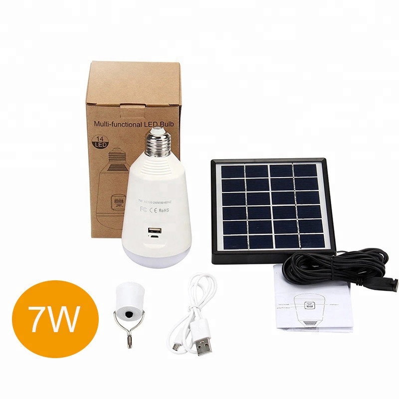 home solar power system light power bank function E27 LED rechargeable bulb with solar panel