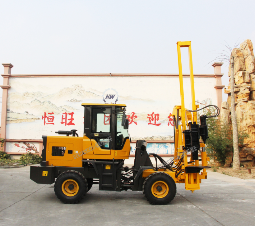 Pneumatic drill rock and concrete guardrail pile driver machine