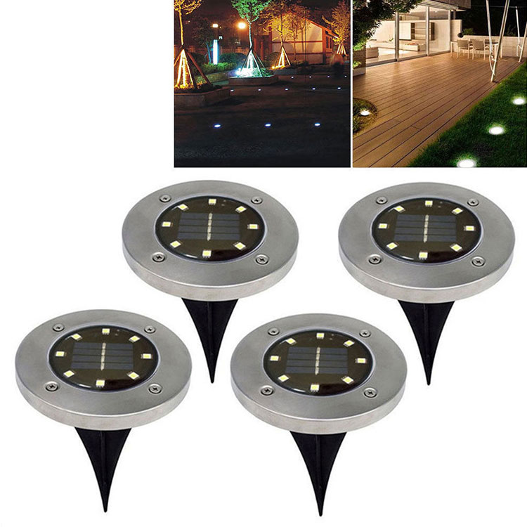 Waterproof Ground Lawn Deck Path Light 8LED Solar Garden Disk Light