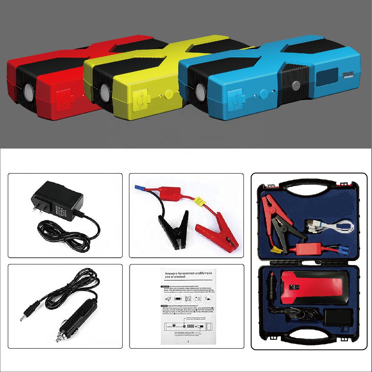 Newest car jump starter 12V auto lithium battery starter with USB plug flash light power station power bank