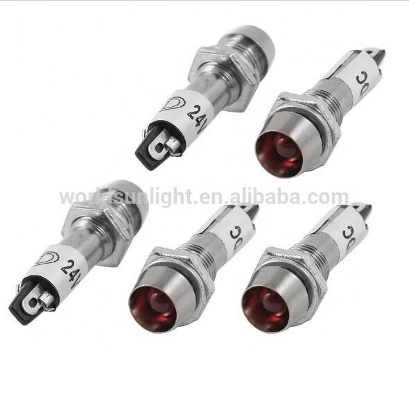 XD8-1 DC 24V 8mm Thread Red neon Light Signal Indicator Lamp