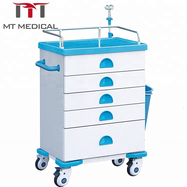 High Quality Hospital ABS Movable Emergency Trolley Cart