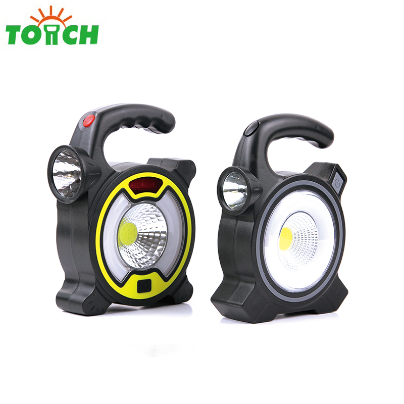 2019 new arrival usb chargeable led flashlight Solar charger cob led work light with red warning light and power bank