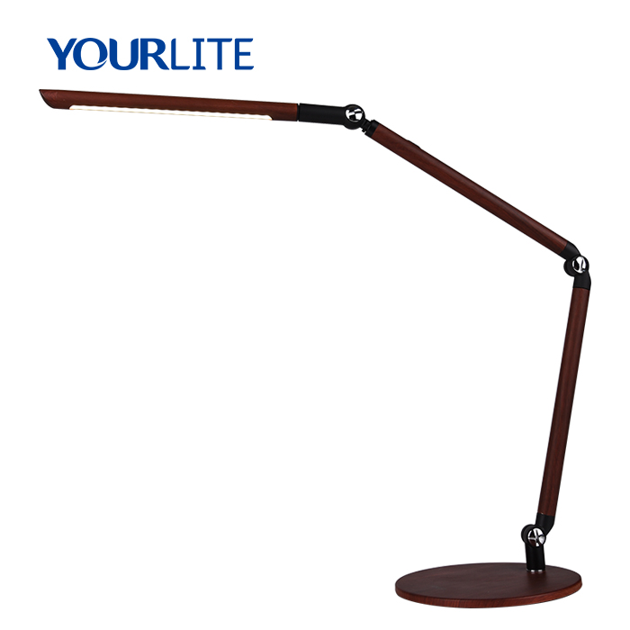 Iron Base Wood LED Foldable Swing Arm Desk Lamp Office Table Lamp