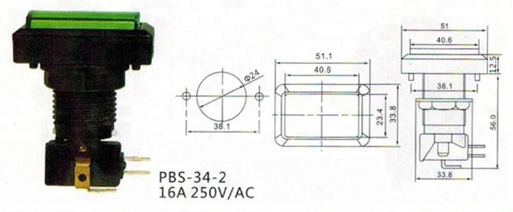 PBS-34-2 50*34mm 5 color lighted button Illuminated Rectangle push button with microswitch for arcade for game accessory