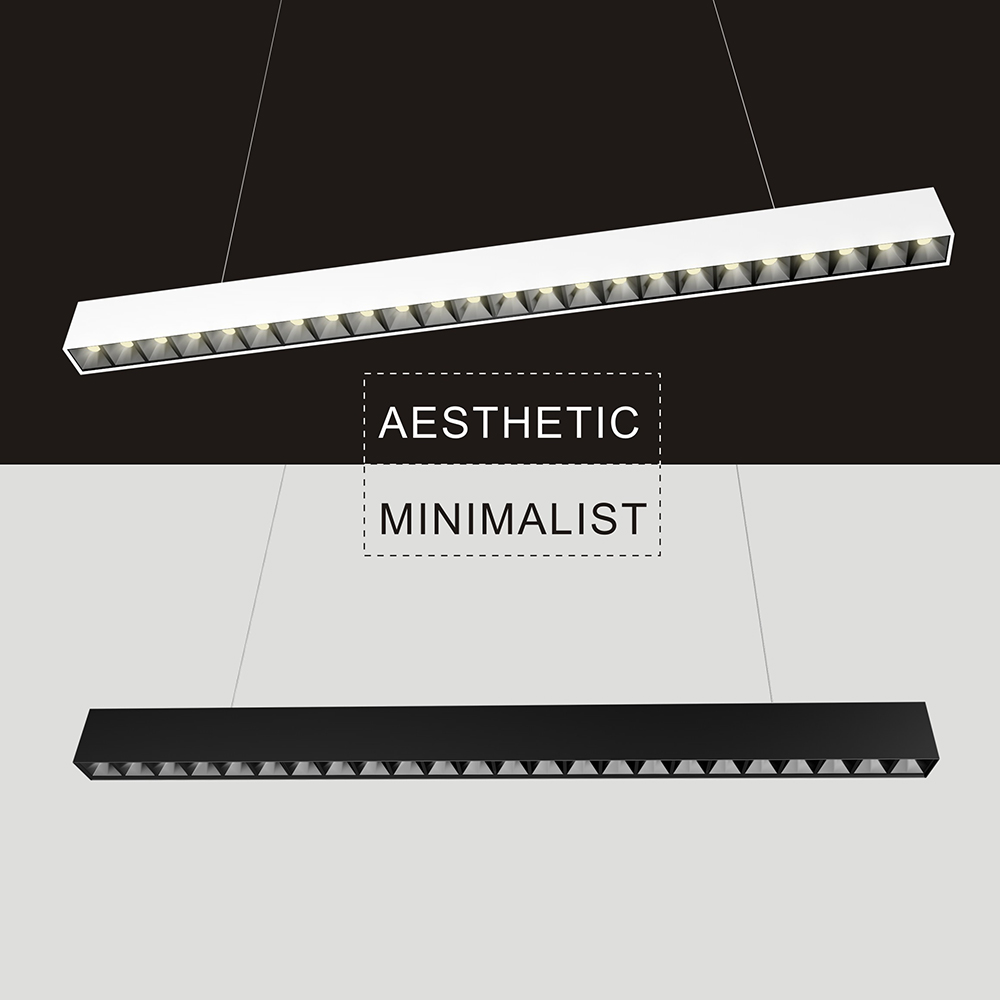 Black White Finish Suspended Linear Light Fixture for Office Lighting