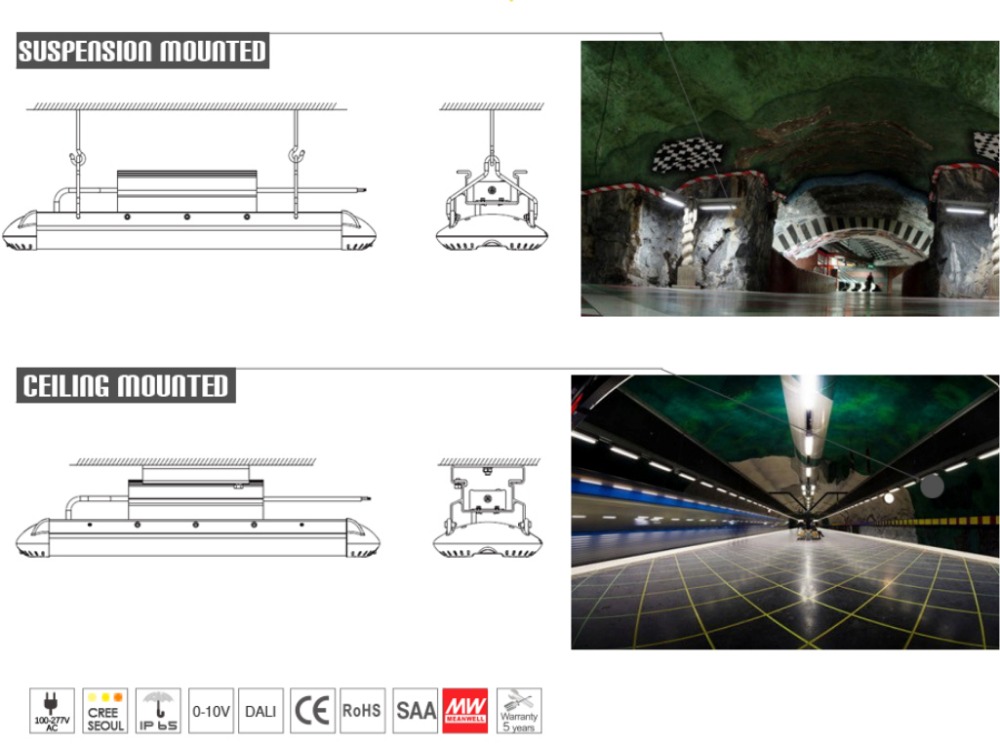 Meanwell power waterproof IP65 200w/250w/300w led highbay light