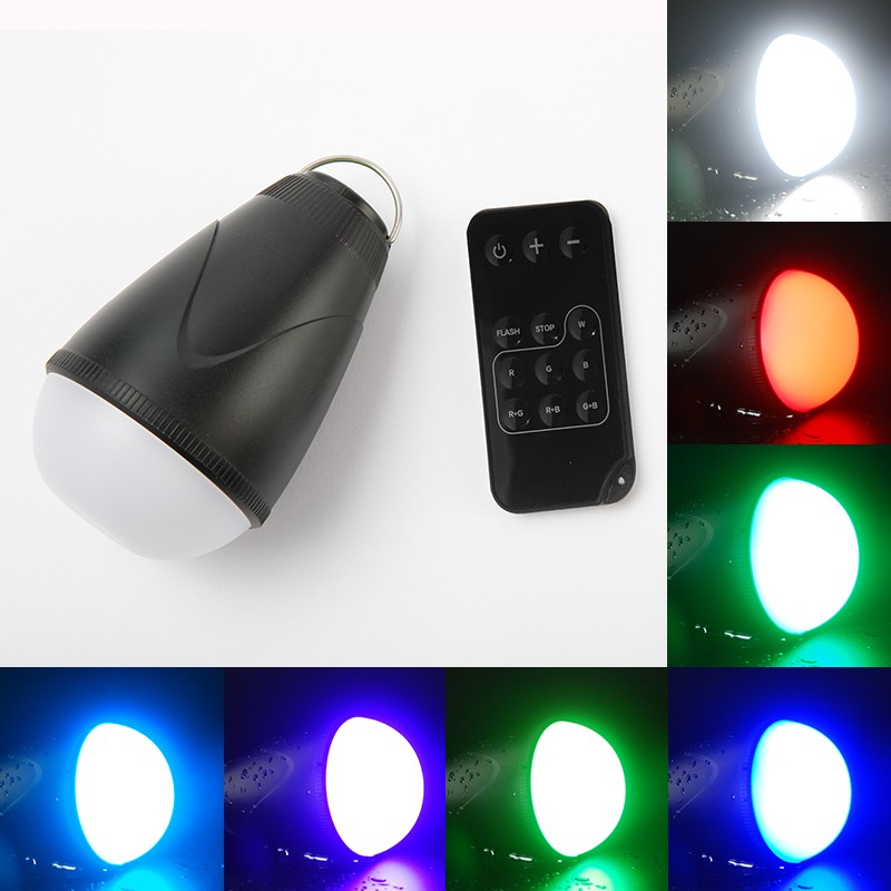 Promotional Small Portable Outdoor Waterproof Rechargeable Battery Powered RGB LED Camping Light Bulb with Remote Control