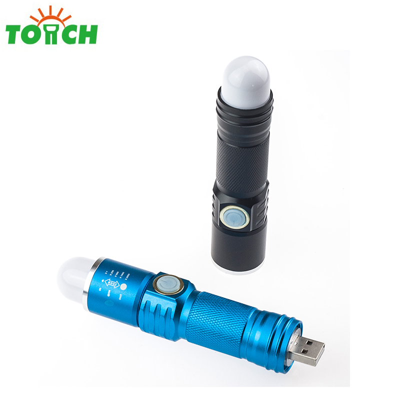 mini Portable flash light led usb rechargeable led torch light with red and blue light