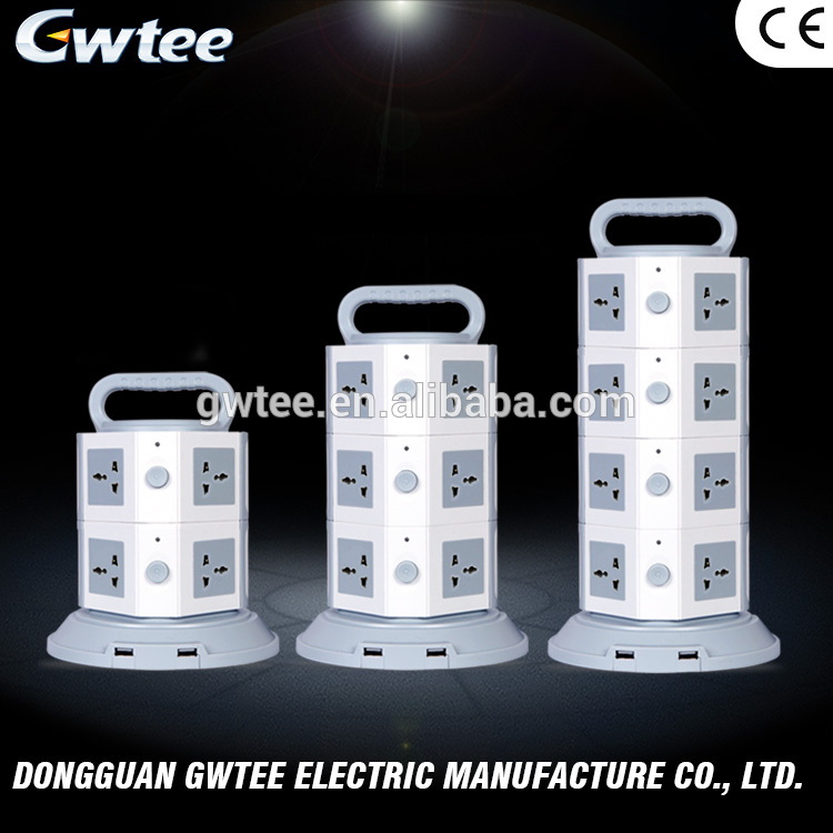 Gwtee multiple outlets Top Quality Bottom Price tower travel plug with usb socket GT-5