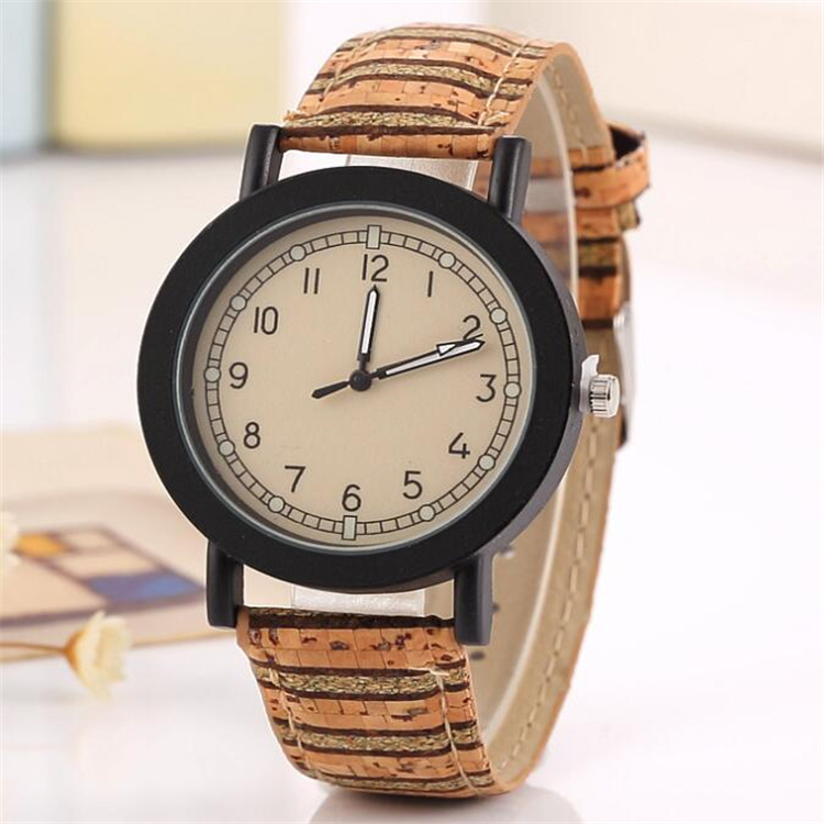 Hot Sale Retro Floral Wood Turntable Watch for Women and Men Striped leather Wristwatch