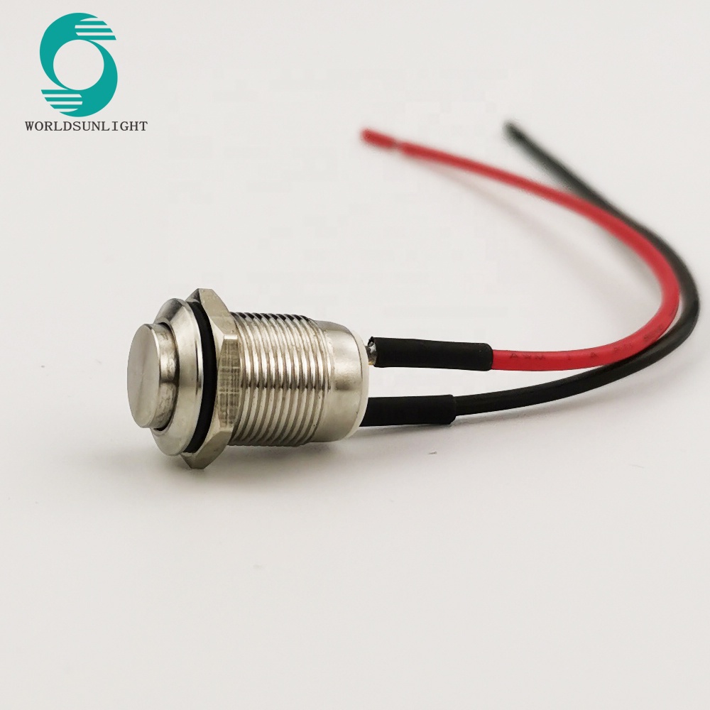 12mm flat head SPST Momentary Metal Waterproof stainless steel Push Button Switch with 15cm wire