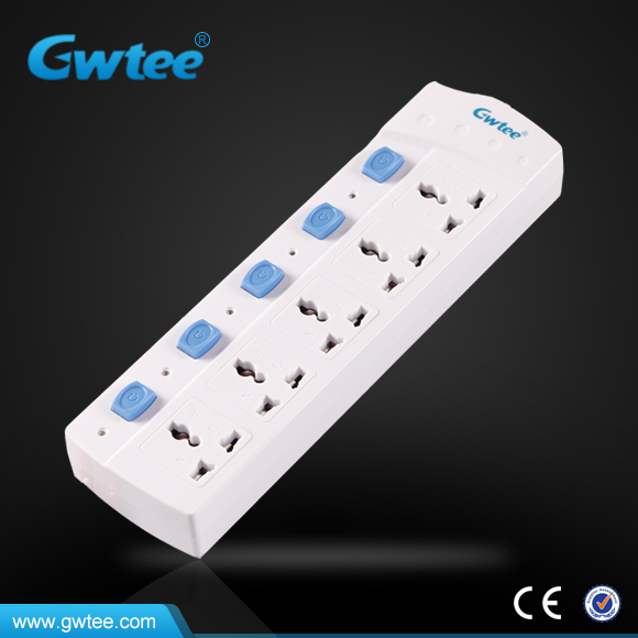 5 gang universal fuse surge protection power electric extension sockets with protector tube