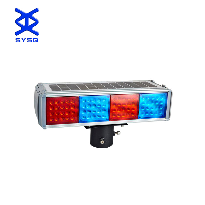 Solar traffic signal road safety double-sided roadblock red and blue strobe warning light with 2 Year warranty