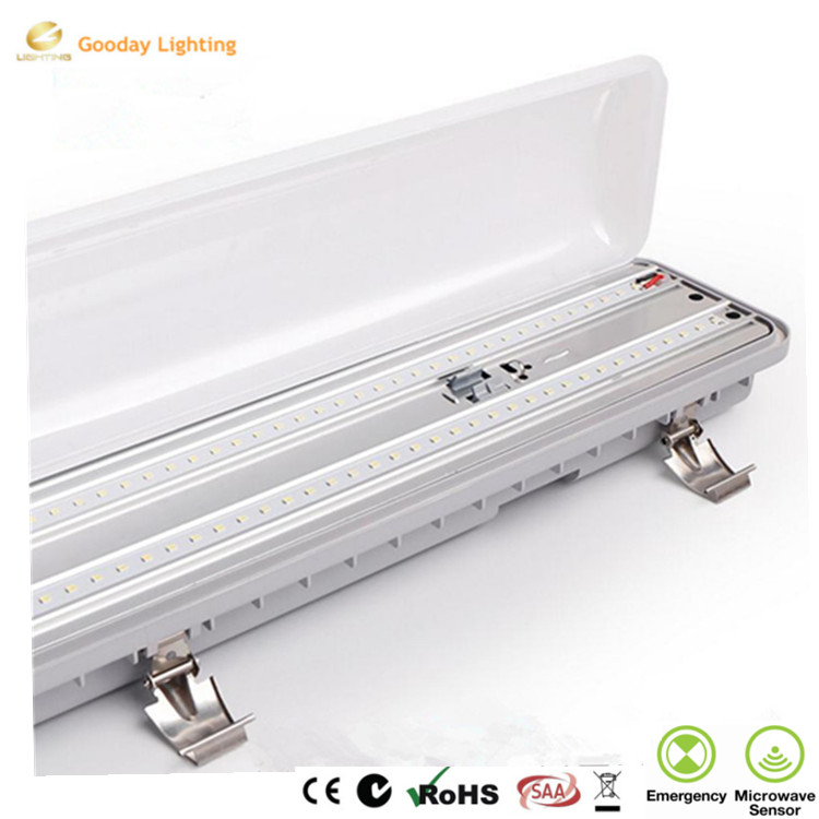 AS2293.3 SAA 1.2m IP65 Tri-proof 20-40w LED Emergency and Sensor slim batten double strip fixture