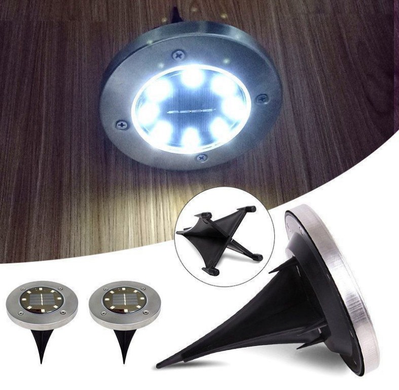 4/8LED Solar Disk Lights Ground Outdoor Garden Landscape Path Waterproof