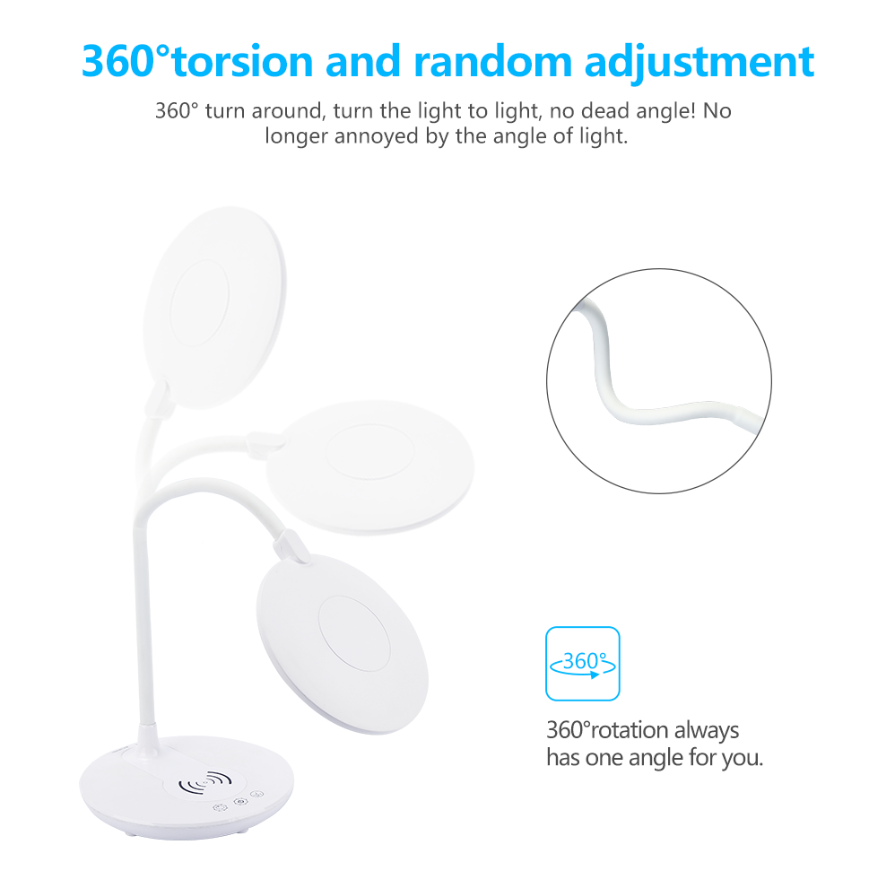 Modern wireless charger lamp eye protection flexible table lamp with usb charging