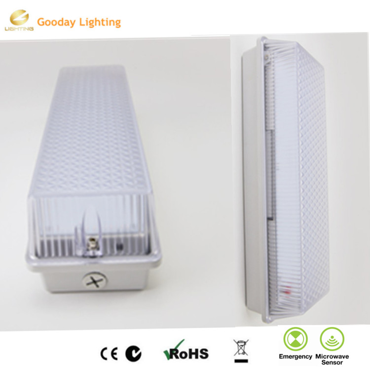 Sensor Motion 3 Hours 7W LED Emergency Bulkhead Fire Exit Light Fitting IP65 Lamp