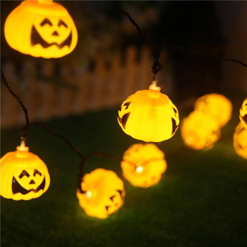 16 LED Orange Pumpkin Halloween Holiday Decor Hanging Halloween Pumpkin Lantern 3D Plastic Skull String Light