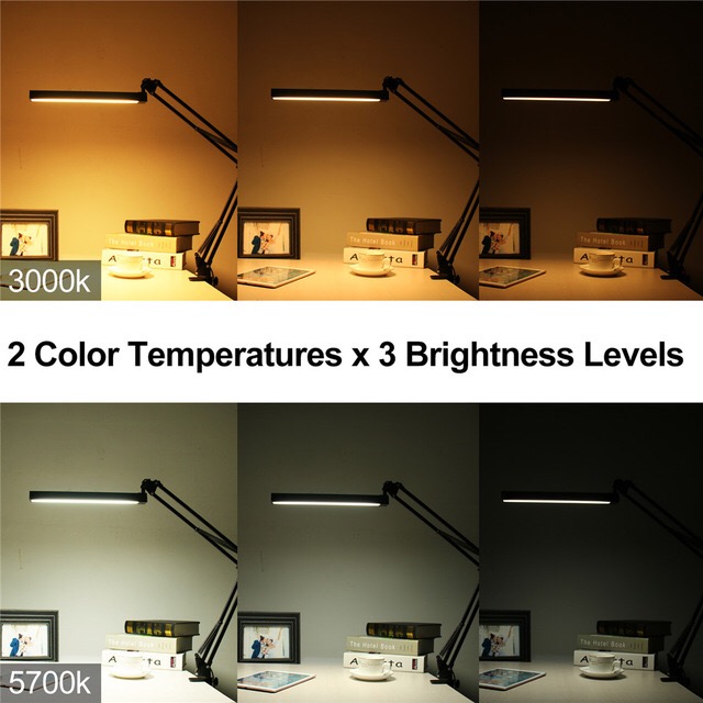 High Quality Black Iron Two Color Changing Folding Touch Eye-protection Clamp LED Working Table Lamp