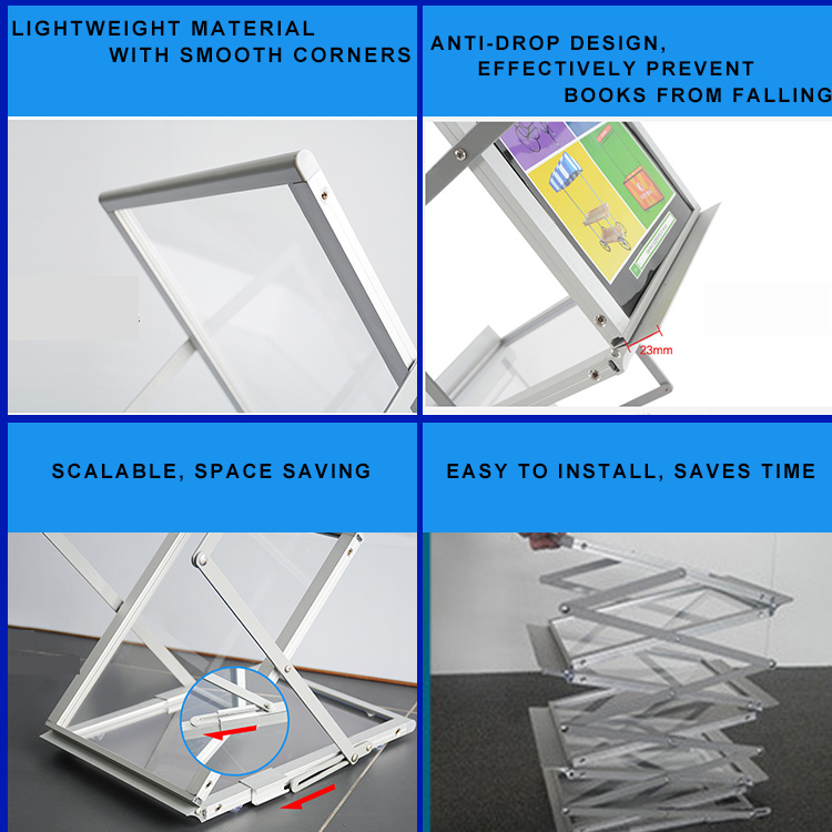 Portable folding magazine A4 acrylic brochure display stand easily set up Metal folding  material brochure holder floor stand