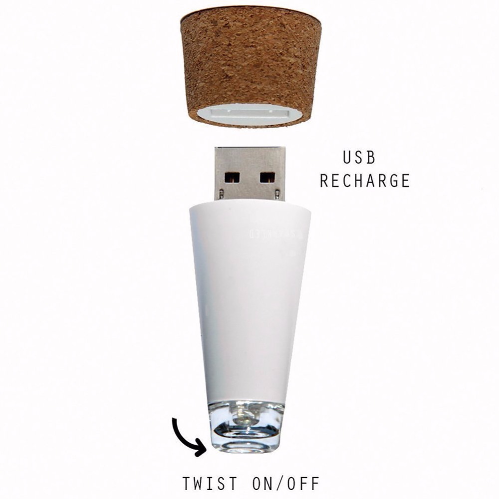 LED Cork Light Wine Bottle Stopper Lamp Dinner Mood Lighting USB Rechargeable