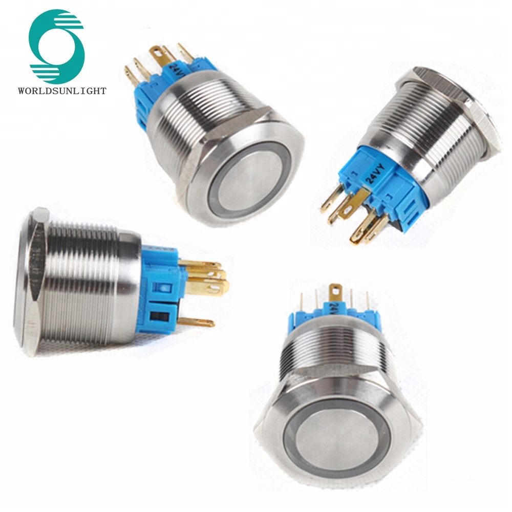 25mm illuminated led type momentary 5A stainless steel metal waterpoof push button switch