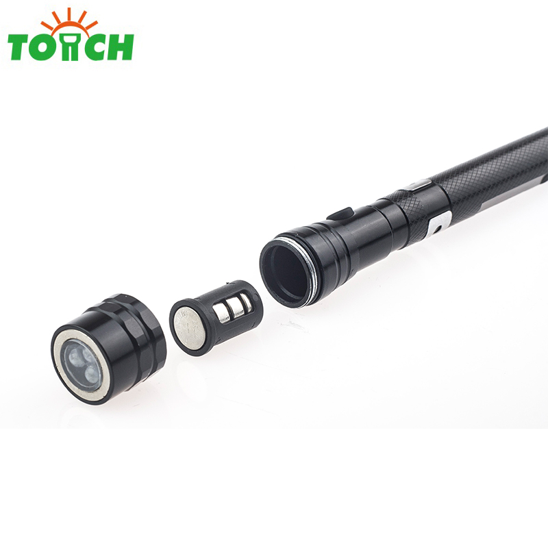 High quality aluminum alloy 3*LED 4*LR44 telescopic antenna magnet clip zoomable LED flashlight