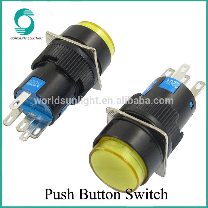 PBS-97-4 A16-22ZY-N Diameter 16mm 220V yellow led light self-locking round push button switch