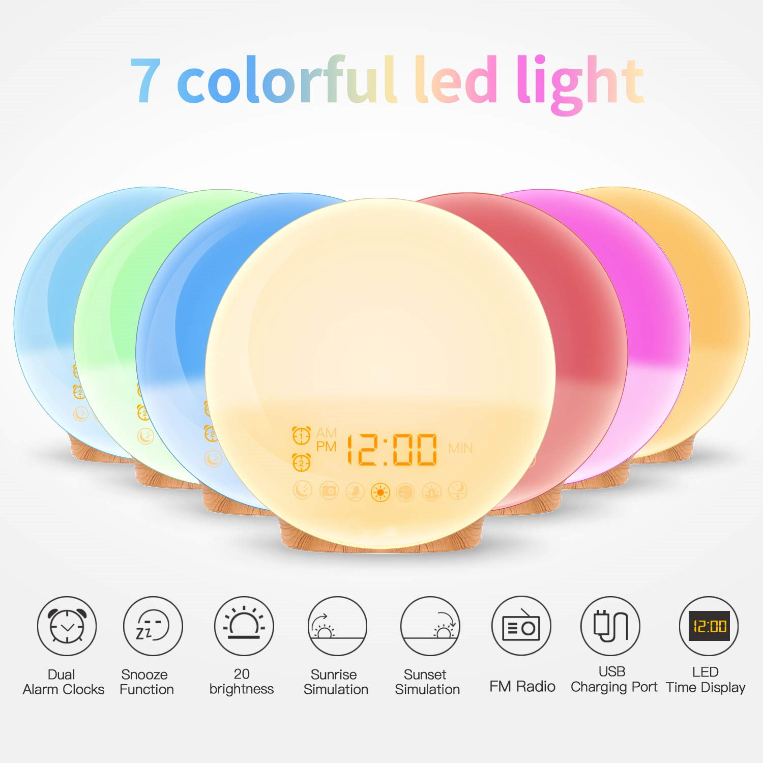 Hot Selling Sunrise Wake Up Natural Light Alarm Clock And Night Light