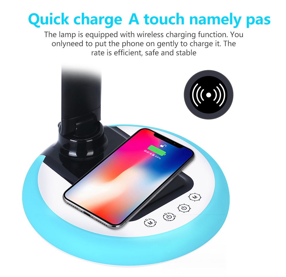 Modern reading lamp portable color charging qi wireless charging foldable table lamp with usb charger