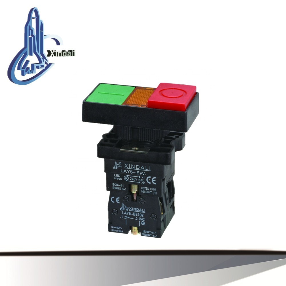 220~240V pcb mount double head lamp led pushbutton switch red and green on-off LAY5-EW8465