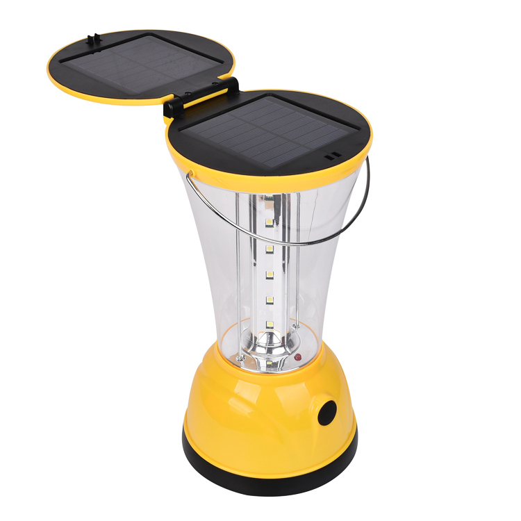 Rechargeable battery camping light with solar pane