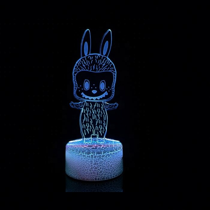 3D Illusion Alien Night Lamp 7 Color Change Touch White Crack Base Night Light