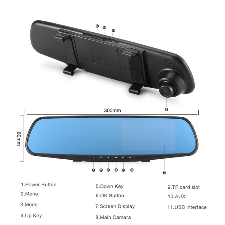 Auto Recorder Video Full HD Front And Rear DVR Dash Camera Dash Cam Car DVR Mirror Dual Lens Rear View Camera Rearview Dashcam