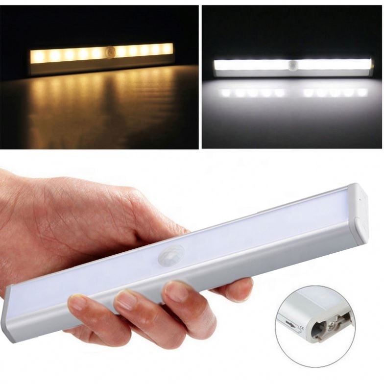 Wireless Magnetic Tap 10-LED Motion Sensor Activated LED Under Closet Cabinet Night Light with Rechargeable Battery