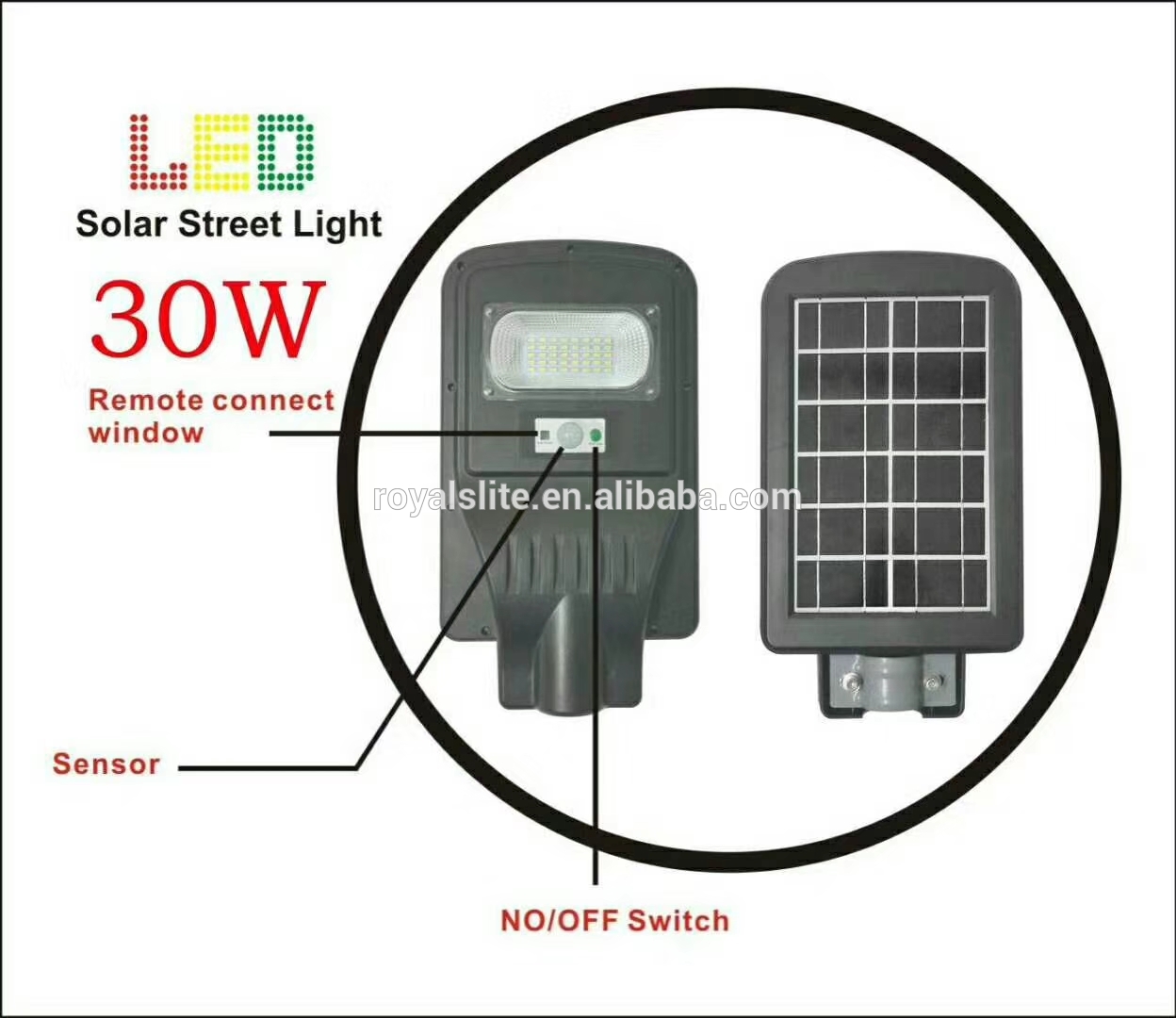 2018 new product solar outdoor lamp IP 65 solar power street light 30/60/90 watt solar street light